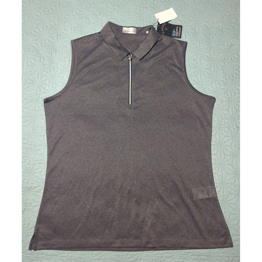 Callaway Women's XL Opti-Dri Quarter Zip Sleeveless Golf Polo Black Heather NWT
